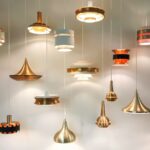 gold and red pendant lamps